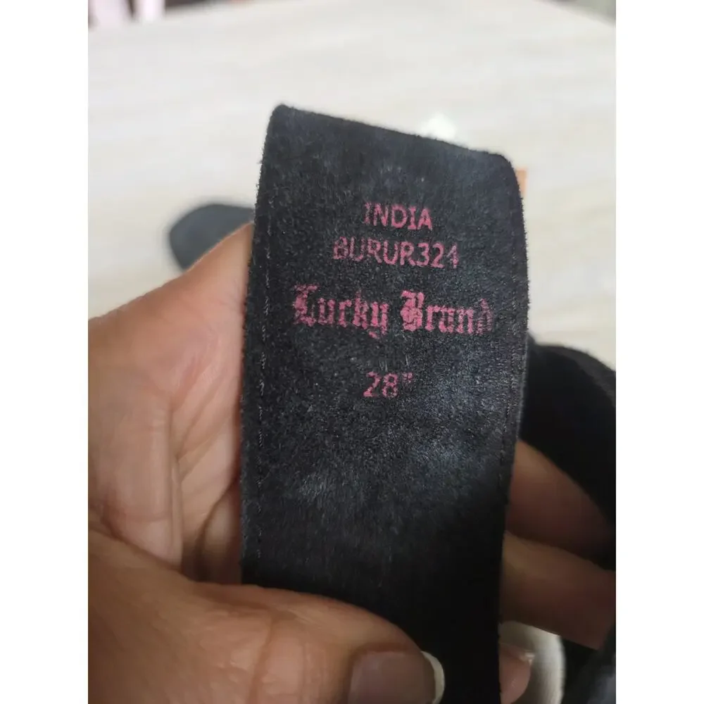Lucky Brand Belt Womens Embroidered Floral Suede Leather Brass Buckle Boho Sz 28
